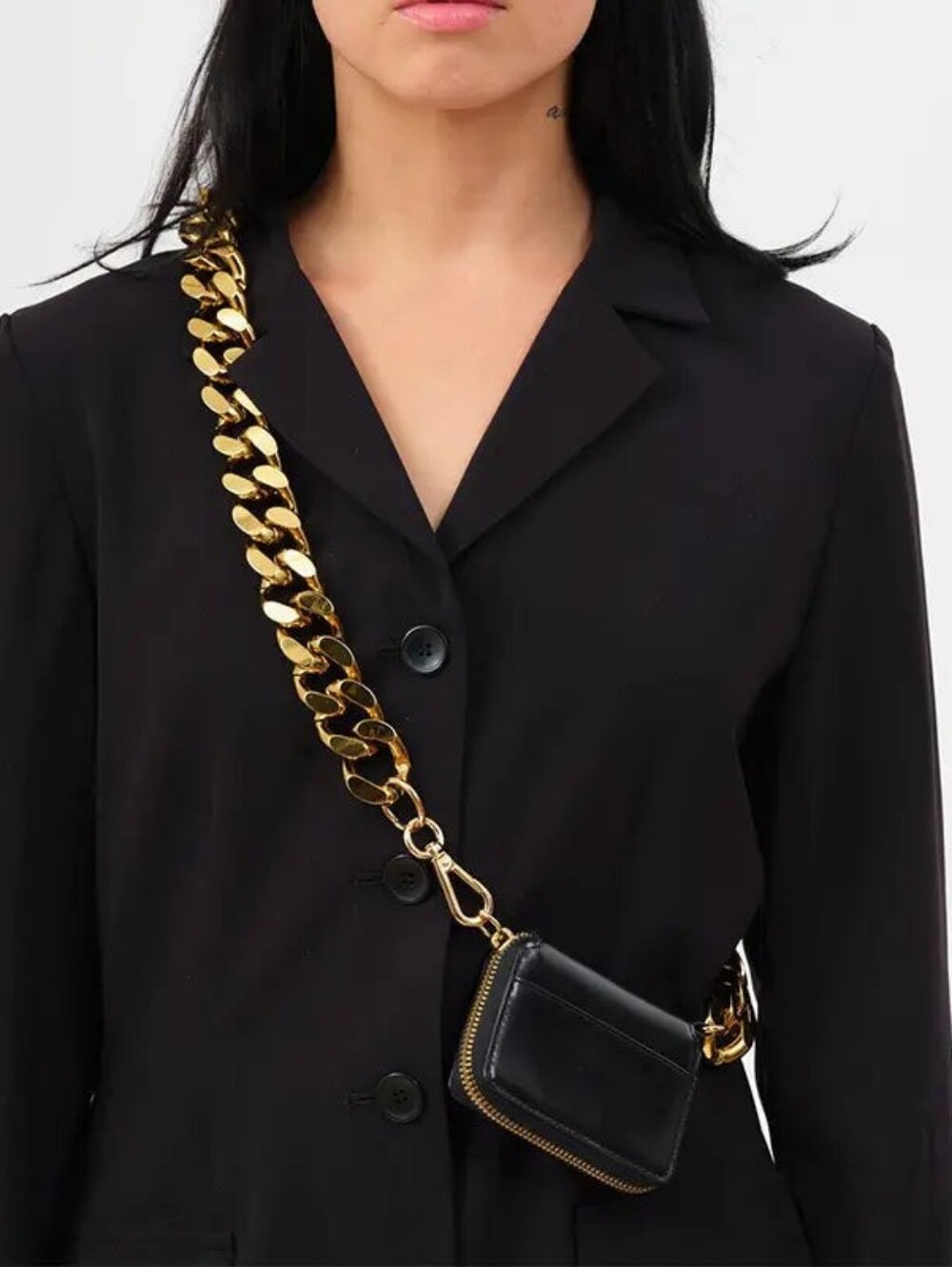 SANTE GRACE Black Mini Wallet with Gold Chain Strap